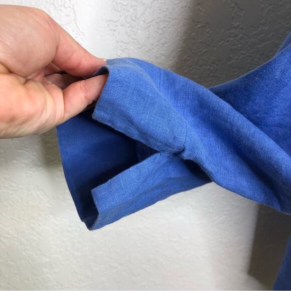 Zyga Lin'n Laundry bright blue linen button down top size FR 42 or US Large - Picture 10 of 14